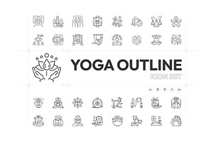 Yoga and Meditation Icon Set, an Outline Icon by Prosymbols
