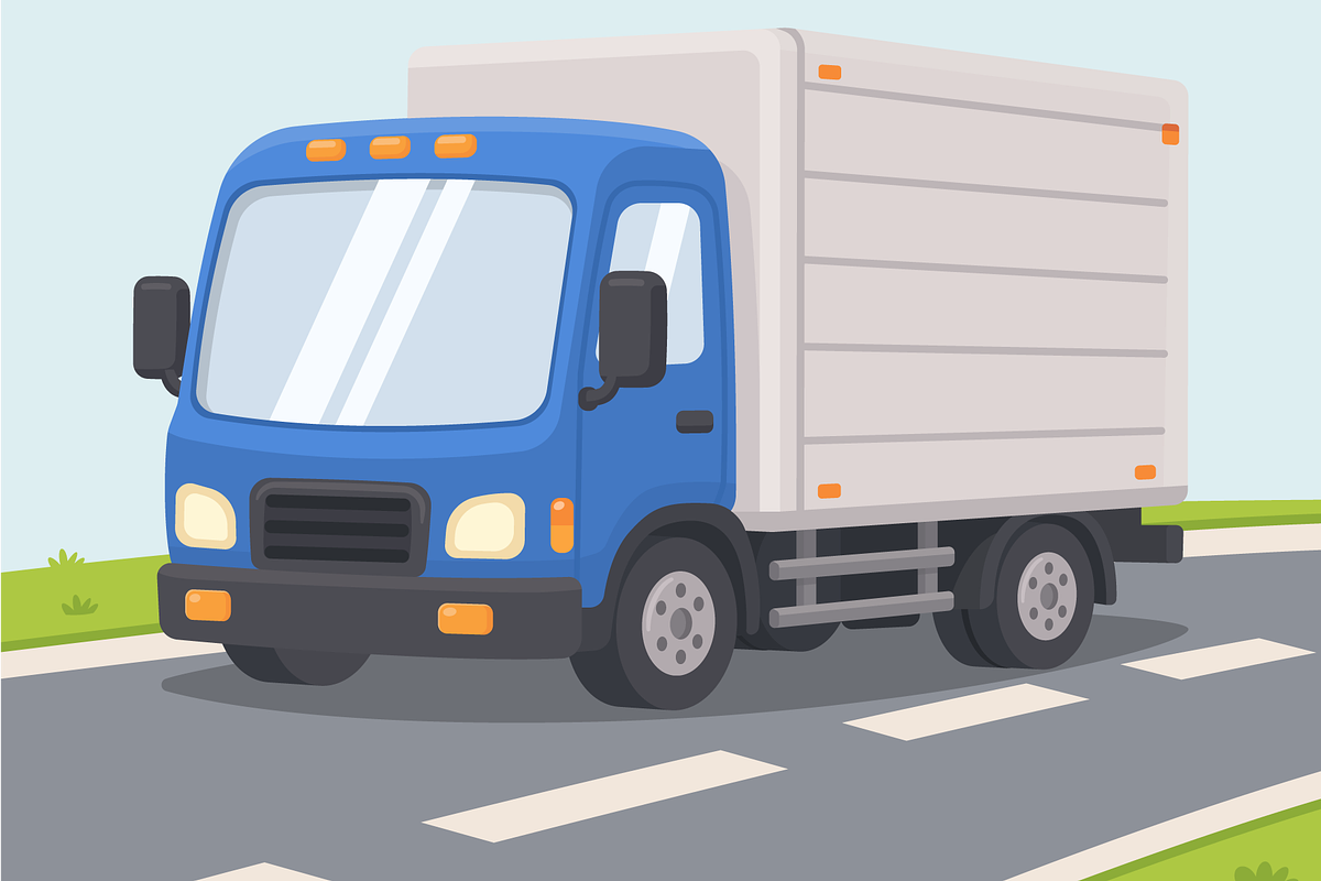 Blue Delivery Box Truck Cartoon, a Transportation Illustration by Artpon Illustration (Photo 1 of 3)