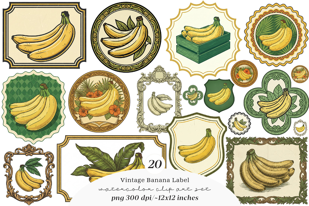 Vintage Banana Label Printable, an Illustration by SinaCreation (Photo 1 of 6)
