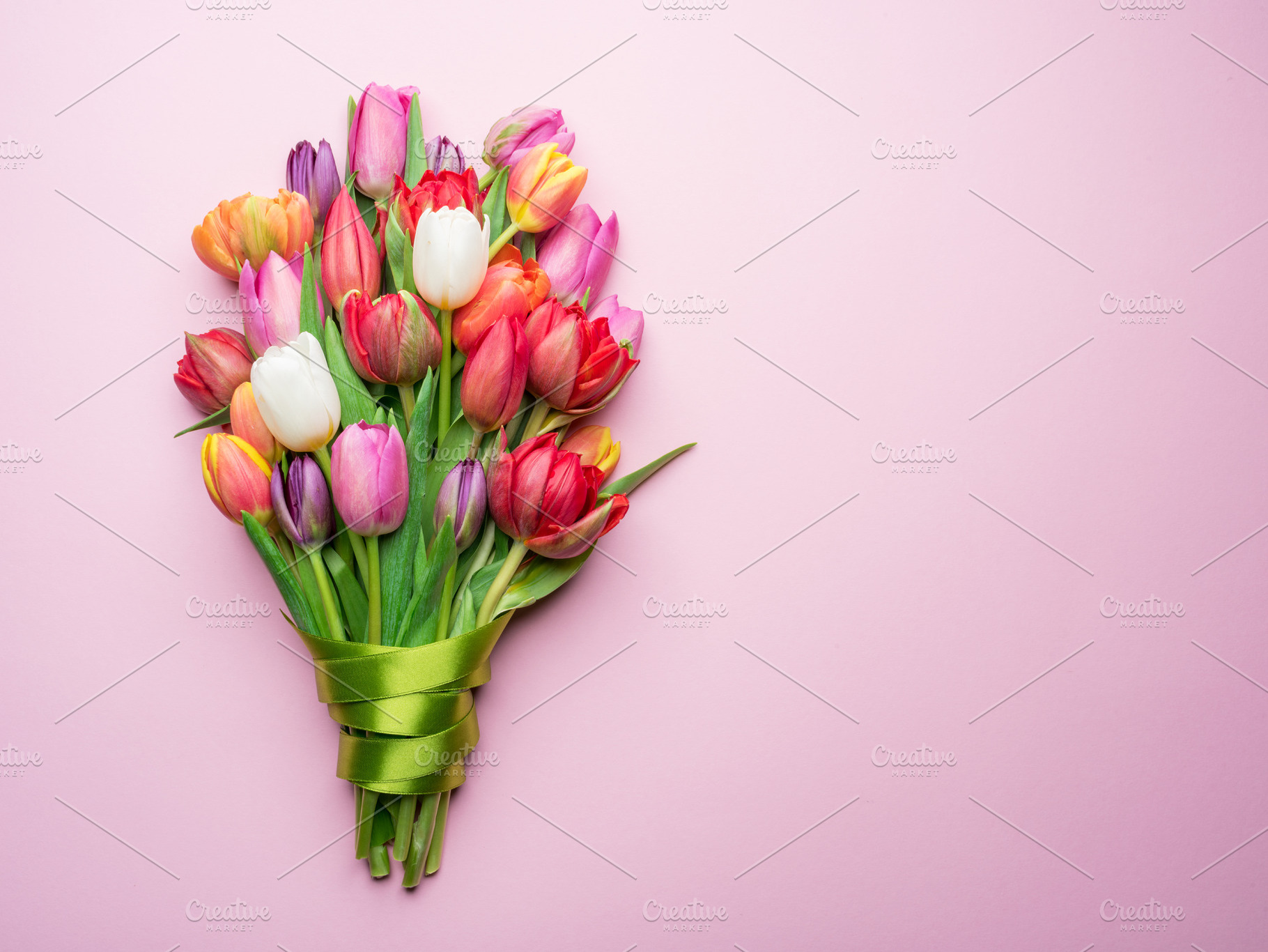 Colorful bouquet of tulips on white, a Holiday Photo by Volff