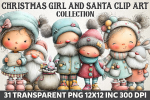 Christmas Girl and Santa Clip Art, an Illustration by RobertsArt