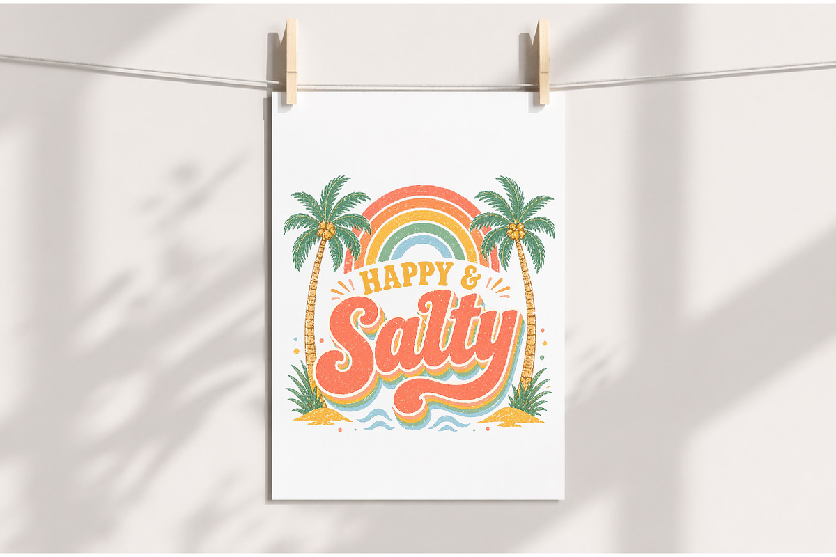 Boho Retro Happy & Salty Summer PNG, an Illustration by Dream Creation (Photo 4 of 7)