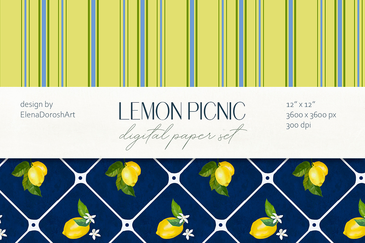 Lemon Citrus Digital Paper Pack, a Pattern Graphic by Elena Dorosh (Photo 2 of 7)