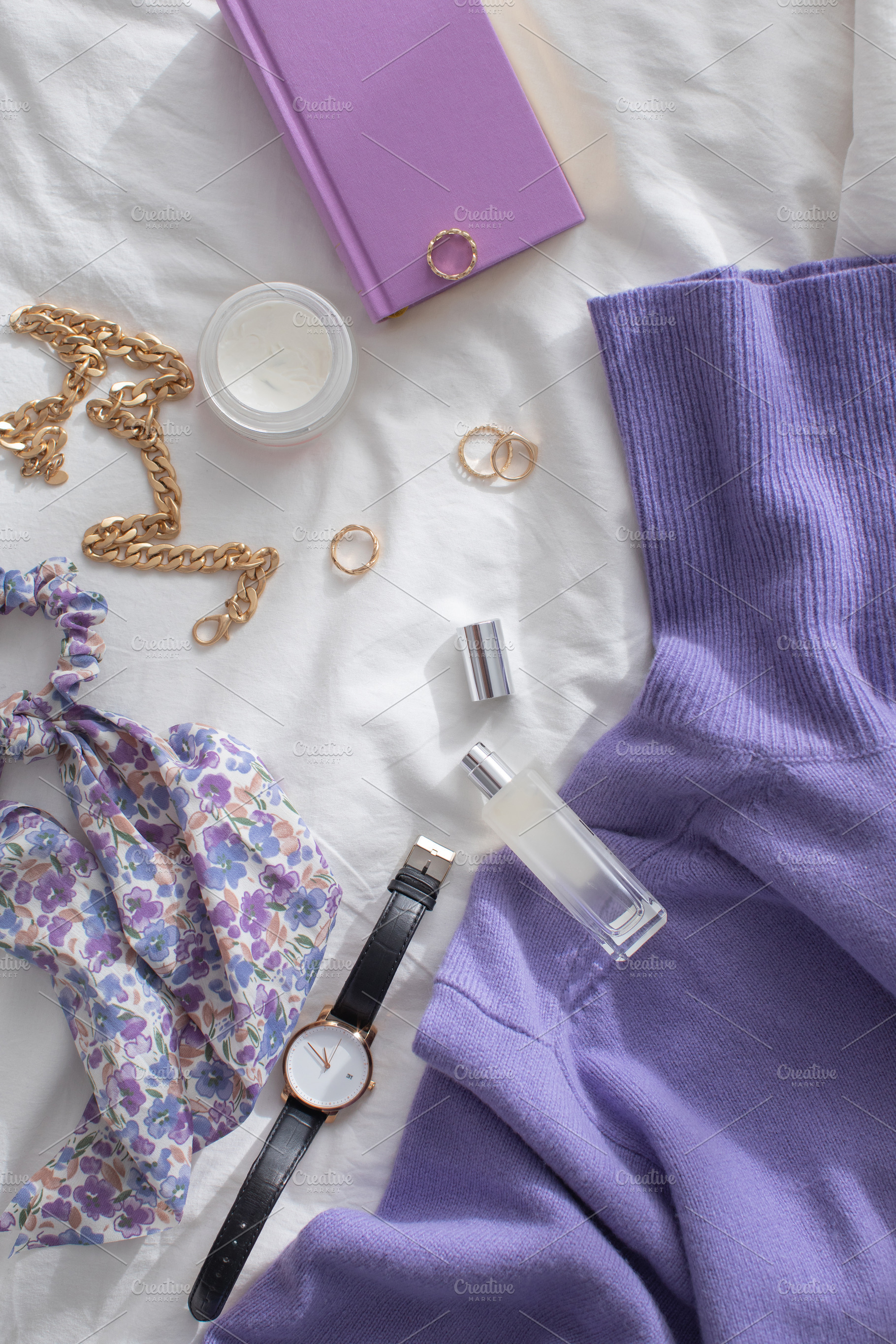 Flat lay of various accessories, a Photo by Nina Stock Photos