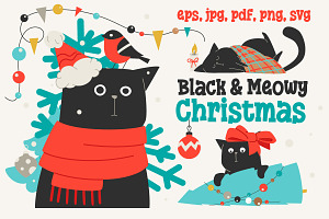 Black & Meowy Christmas | Hand Drawn, a Graphic by svetlana.belaia