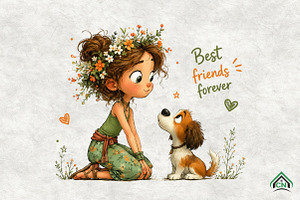 Best Friends Forever Girl and Dog, an Animal Illustration by Craft Nest