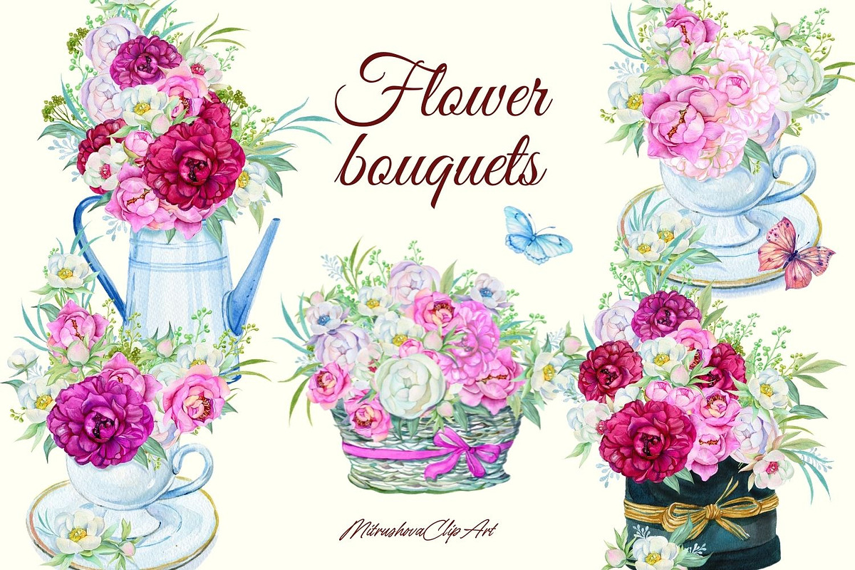 Flower bouquet Watercolor, an Illustration by MitrushovaArt (Photo 1 of 6)