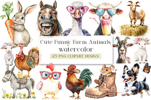 Cute Funny Farm Animals Clipart Farm, an Illustration by DreamArtGraphic