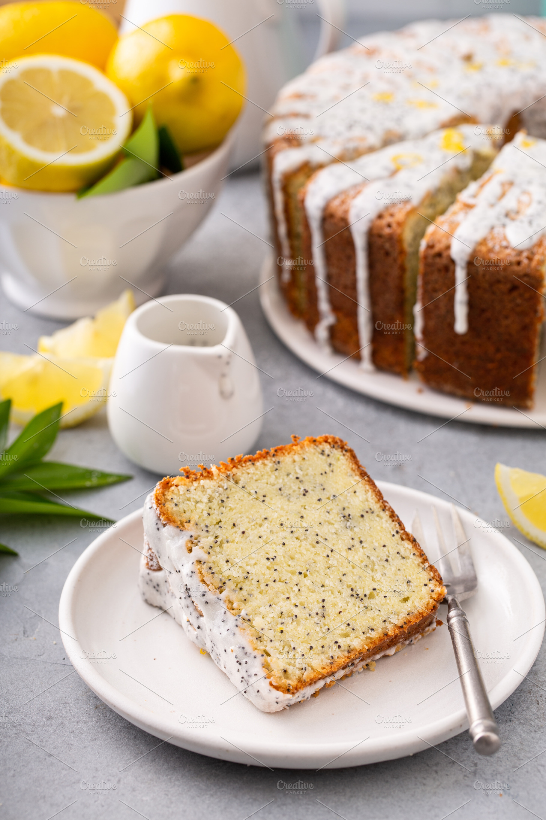 Lemon Poppy Seed Pound Cake with powdered sugar glaze, a Food & Drink Photo by farwasser