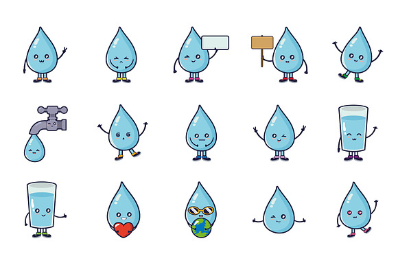 Cute Water Drop Mascot Set preview 2
