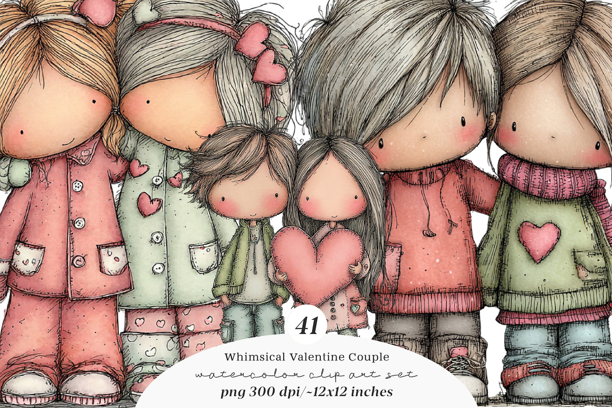 Sweet Pastel Valentine Couple PNG, an Illustration by SinaCreation (Photo 1 of 11)