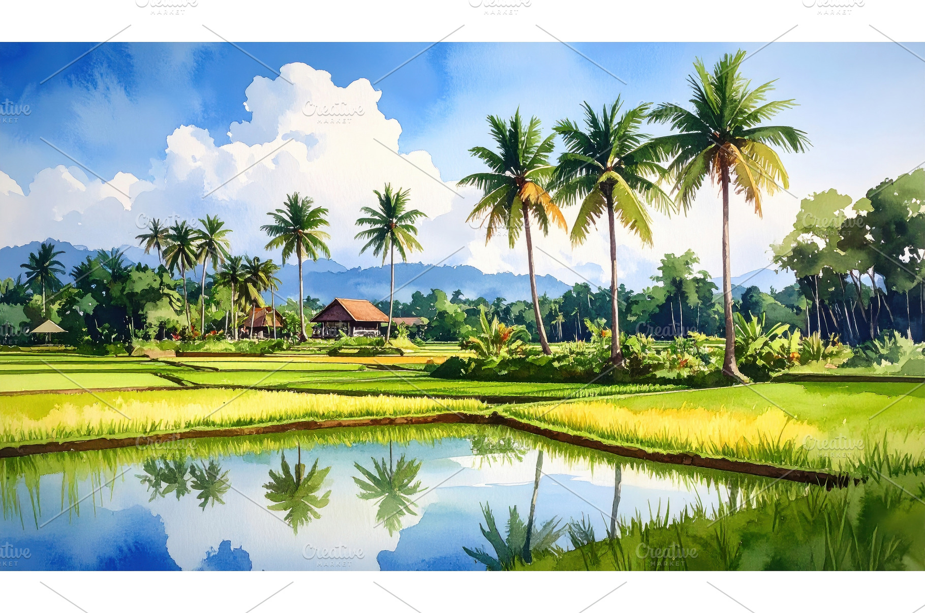 Lush rice fields with palm trees and, a Nature Photo by Igor Tichonow