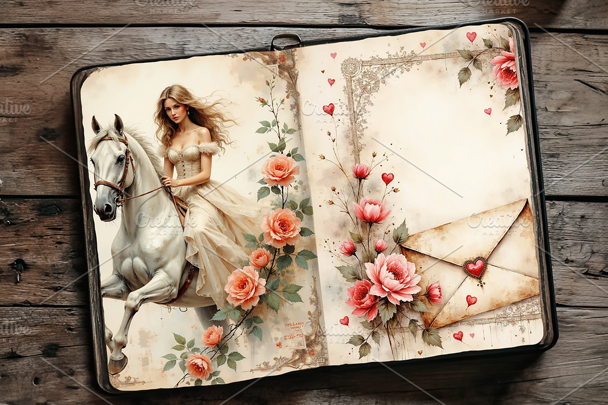 Vintage Valentine Junk Journal Pages, a Decorative Illustration by GalaDesign03 (Photo 3 of 9)
