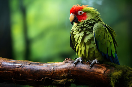 A colorful parrot perched on tree, a Photo by Alpha-Scatter