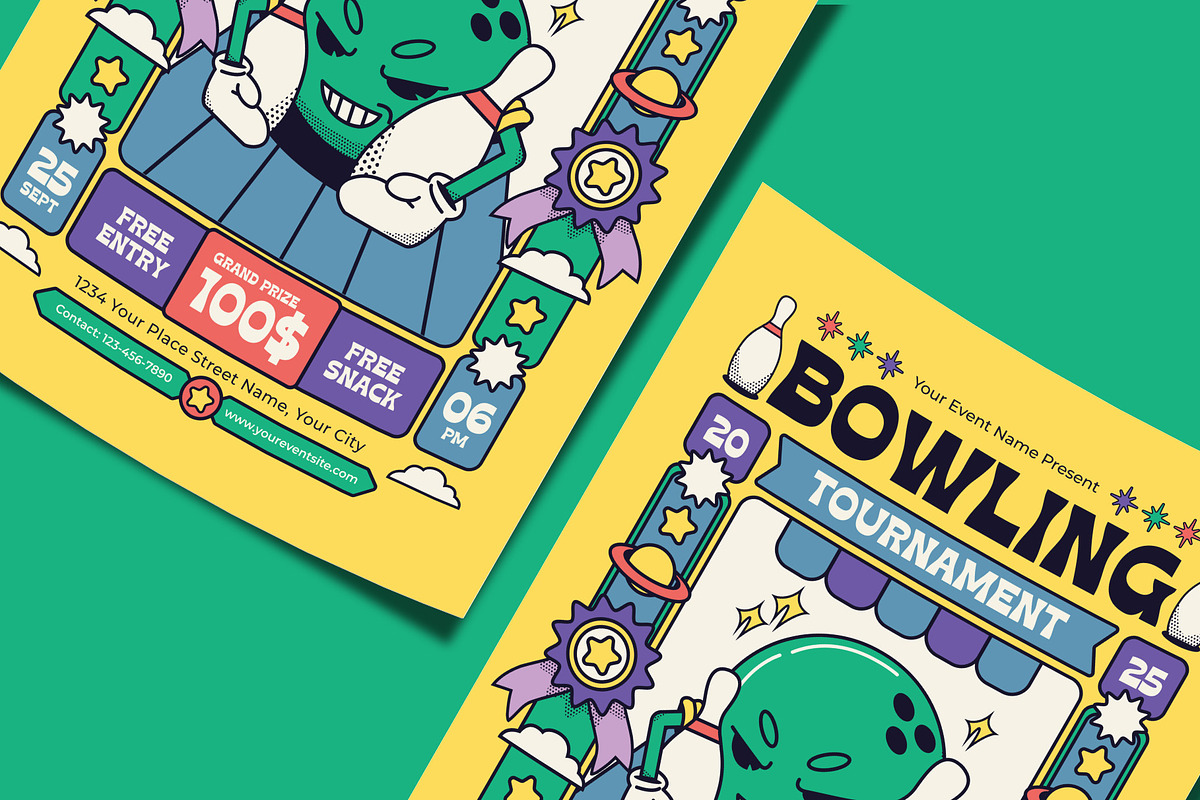 Retro Bowling Tournament Flyer, a Flyer Template by Tiptop Graphic (Photo 3 of 5)