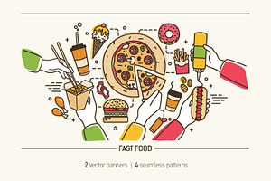 Fastfood banner, seamless patterns, a Food Illustration by Good Studio