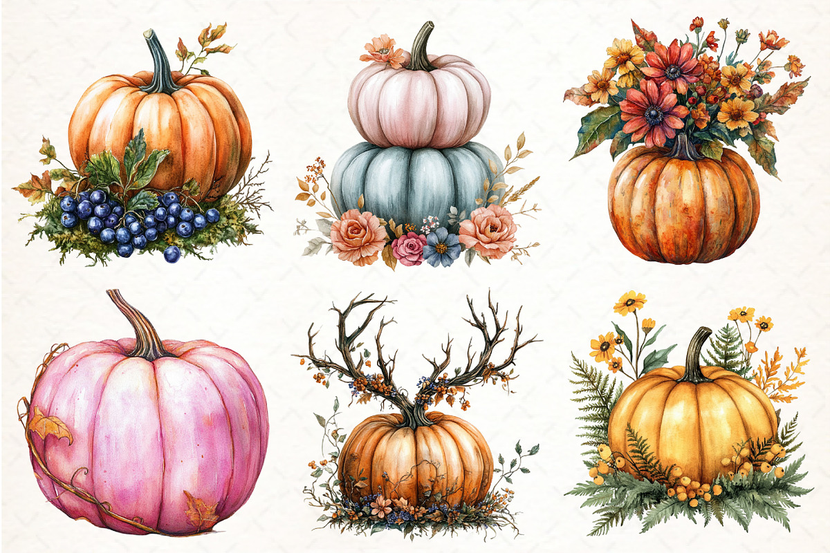 Watercolor Autumn Flower Pumpkin PNG, an Illustration by Pixels.Craft (Photo 3 of 7)