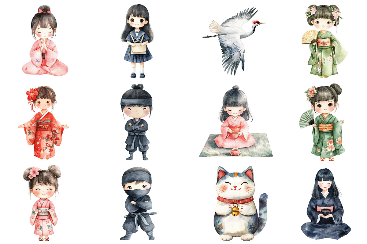 Japanese Watercolor Clipart Bundle, an Illustration by CitraGraphics (Photo 5 of 5)
