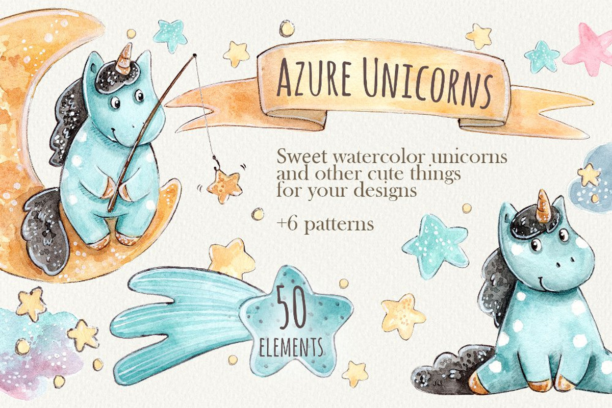 Azure Unicorns set +6 patterns, a Decorative Illustration by Kristina Crocus (Photo 1 of 4)