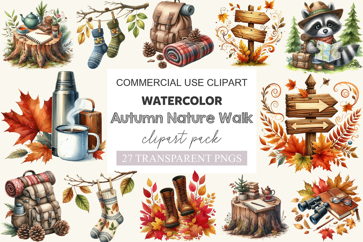 Autumn Nature Walk Clipart, a Work Illustration by cherrydesign (Photo 1 of 3)