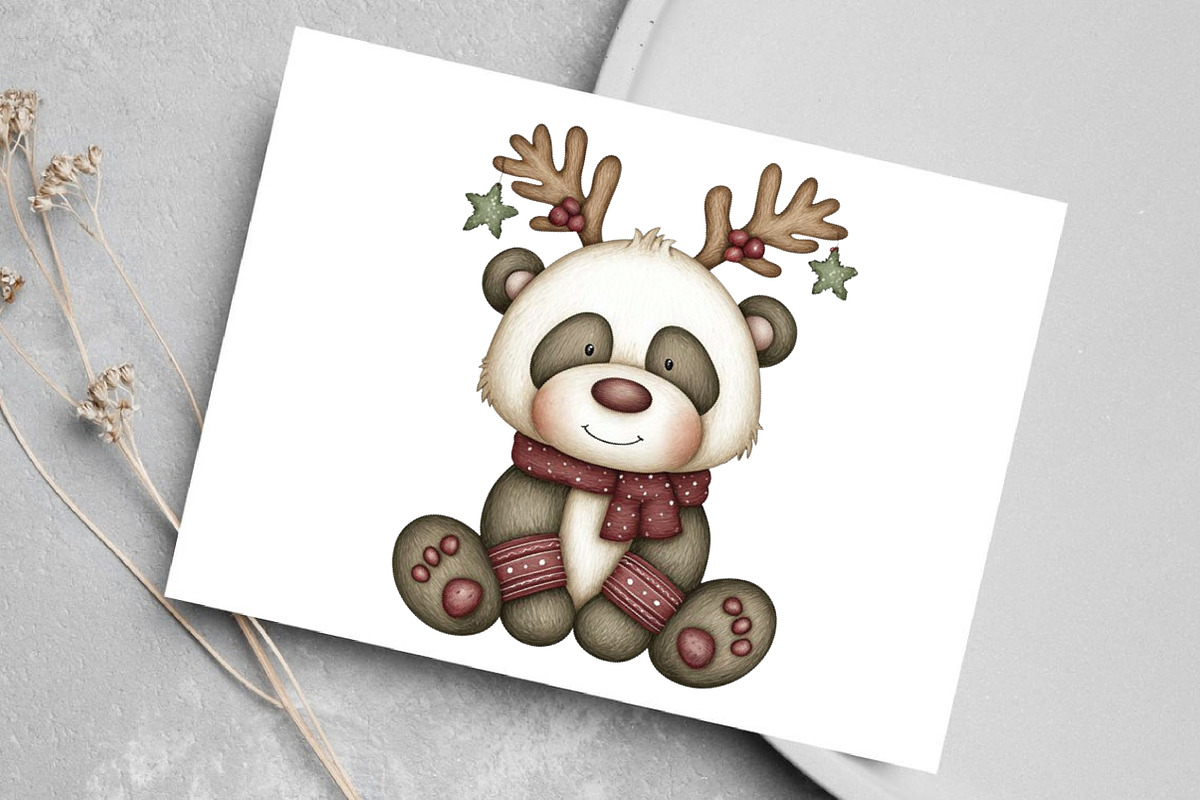 Watercolor Cute Christmas Panda, an Illustration by Canvas Craft (Photo 5 of 7)