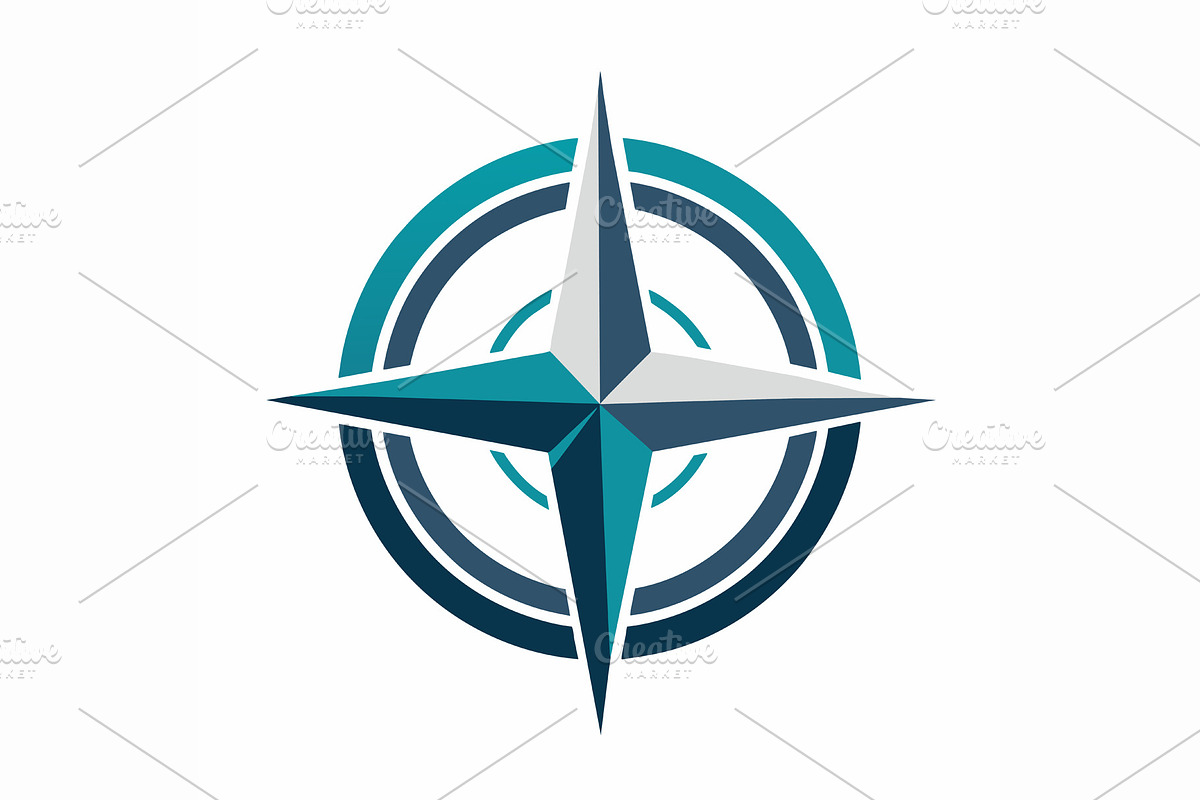 Blue and white compass standing on a, a Graphic by Iftikhar Alam