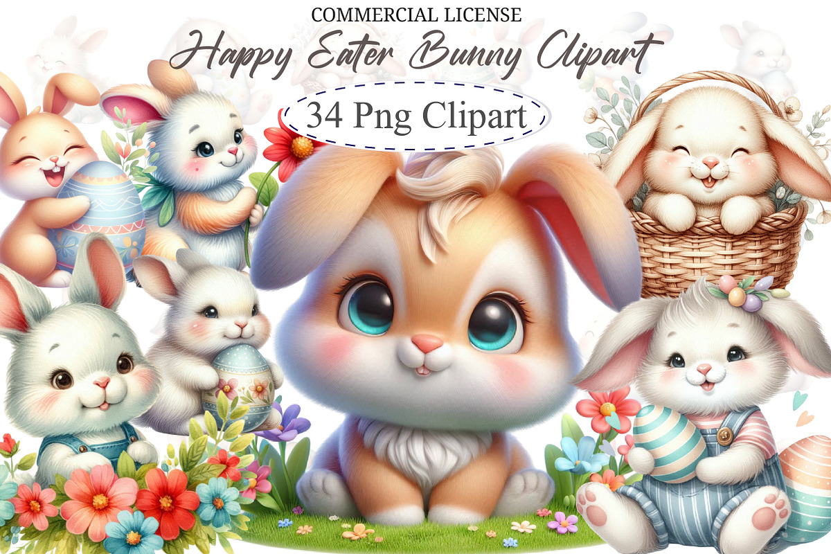 Happy Eater Bunny Clipart, an Animal Illustration by designcity5 (Photo 1 of 5)