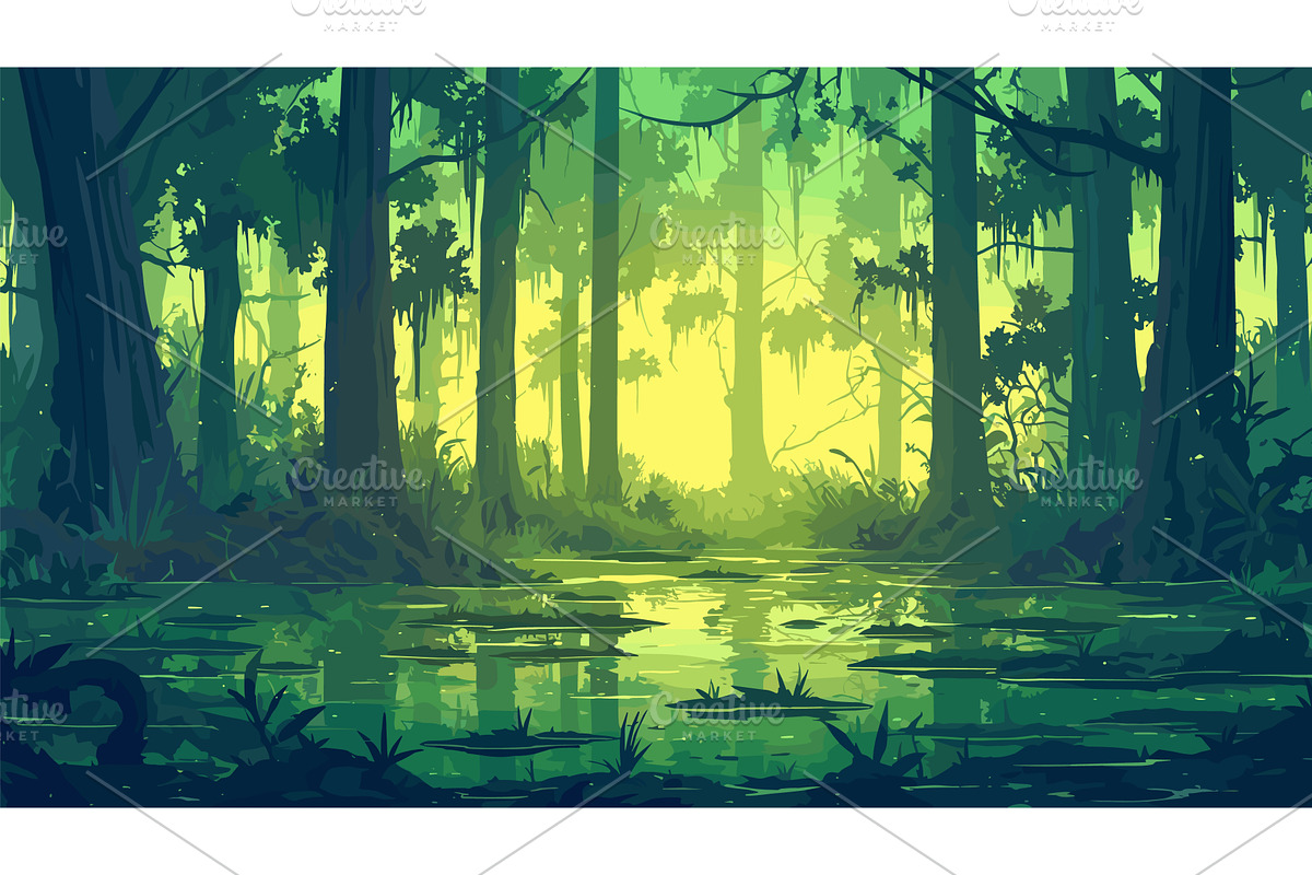 swamp background. marsh, flood, an Illustration by Stock-Smart-Start