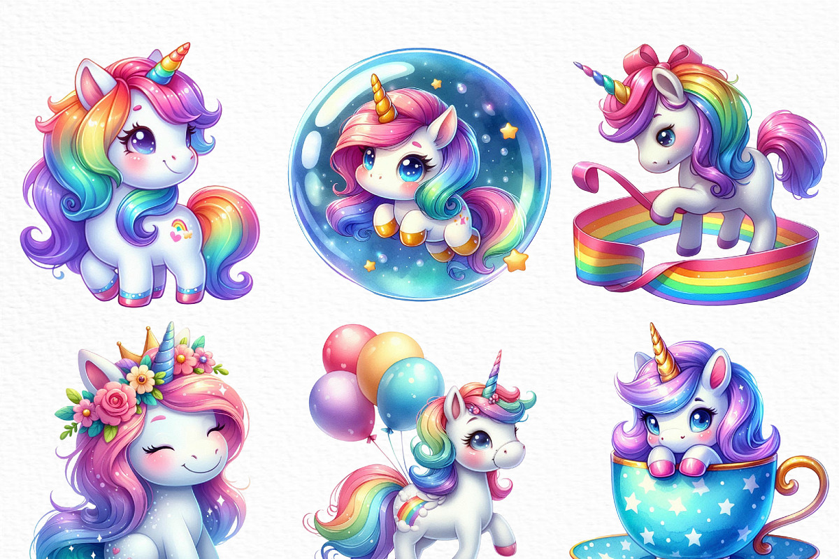 Cute Magical Unicorn Clipart, an Illustration by Craft Nest (Photo 2 of 6)