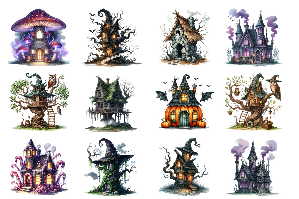Watercolor Witch's Spooky House PNG, an Illustration by SinaCreation (Photo 2 of 5)