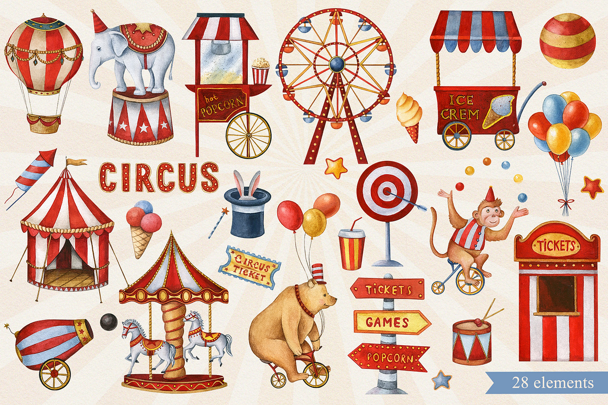 Circus. Watercolor set, a Decorative Illustration by Nastilustra (Photo 2 of 4)