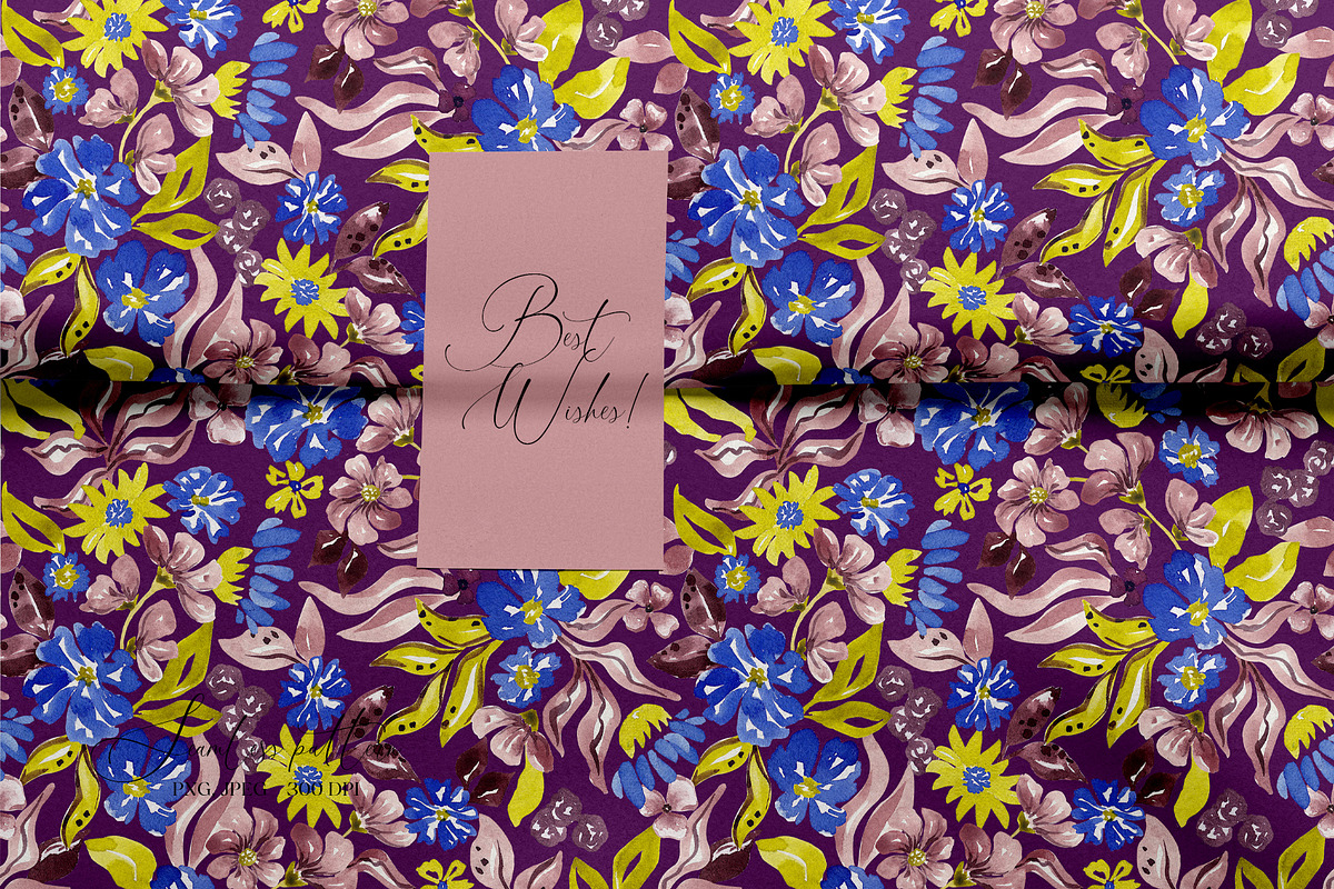 Blue, Yellow, Plum floral pattern, a Pattern Graphic by SirenaArt (Photo 16 of 16)