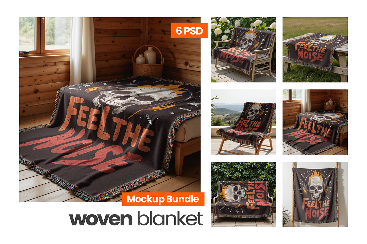 Woven Blanket Mockup Bundle (x6 PSD), an Apparel Mockup by Mockups Studio (Photo 1 of 9)