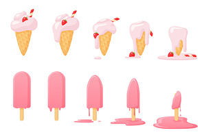 Melting ice cream set of animation, a Food Illustration by Lemberg Vector
