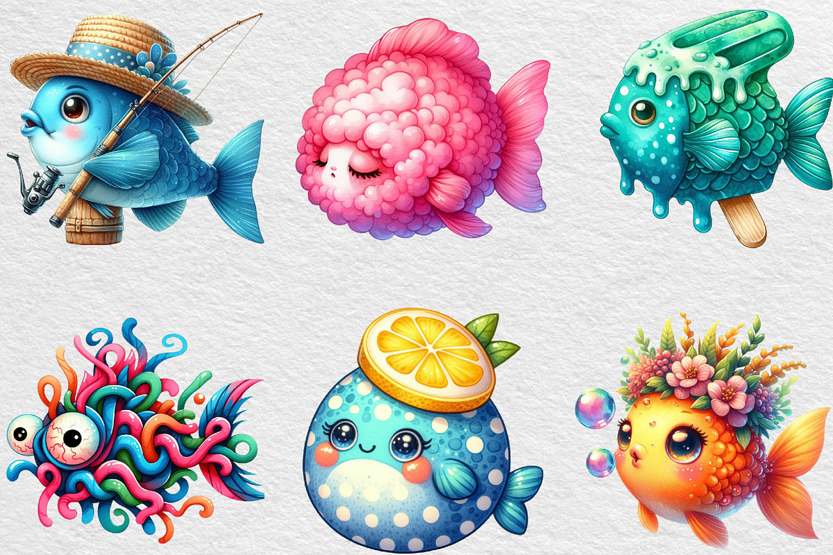 Quirky Whimsical Summer Fishes Clipa, an Illustration by Black Bird Studio (Photo 5 of 6)