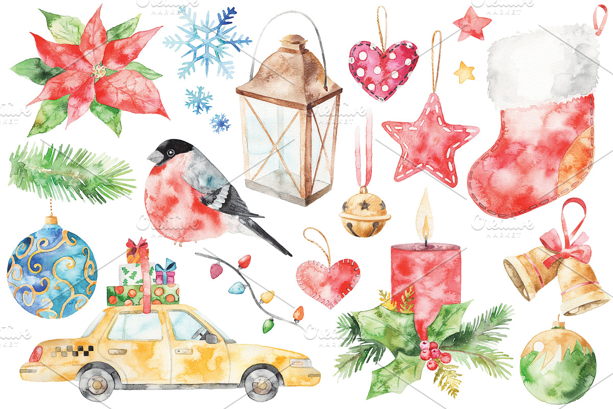 watercolor Merry Christmas set 2, a Decorative Illustration by artnLera (Photo 2 of 2)
