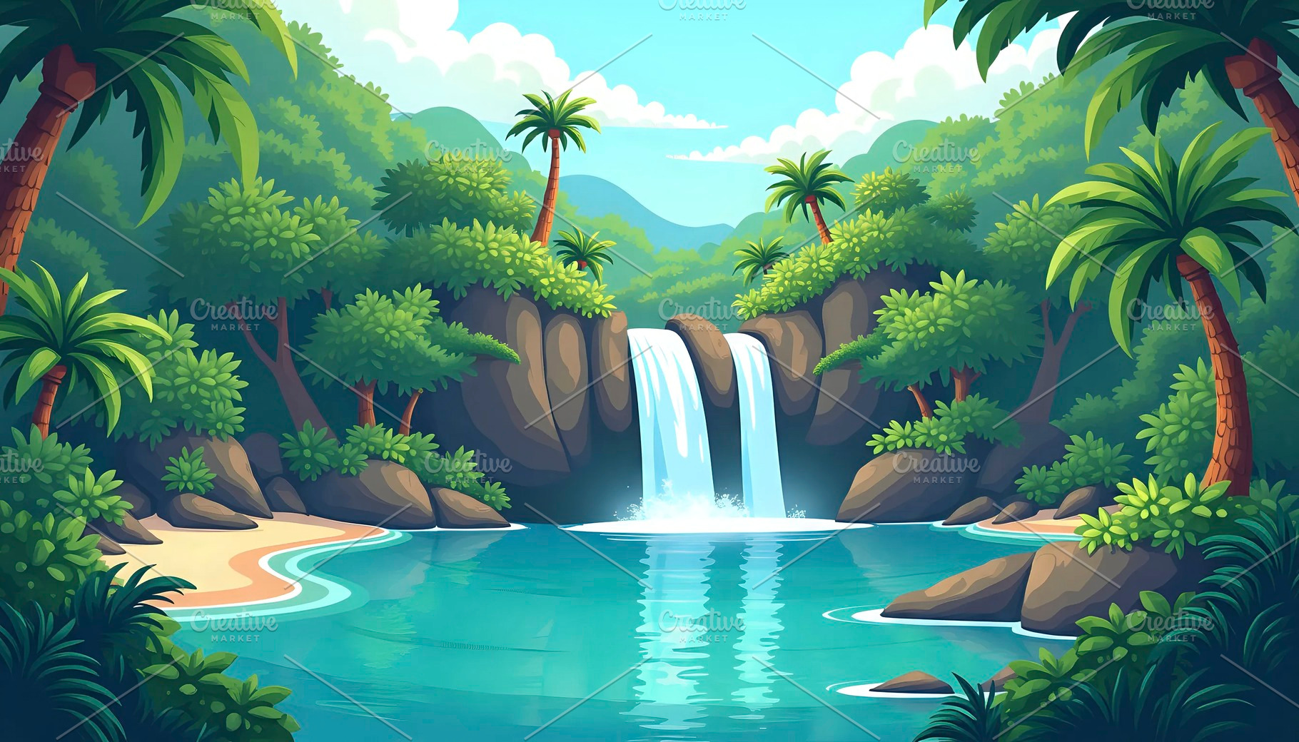 Illustrate a lush tropical island fe, a Photo by LOGOCREATIVE