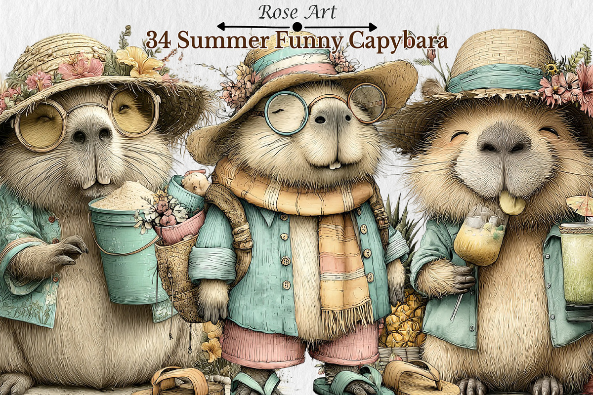 Summer Funny Capybara Clipart, a Seasonal Illustration by Rose Art (Photo 1 of 6)