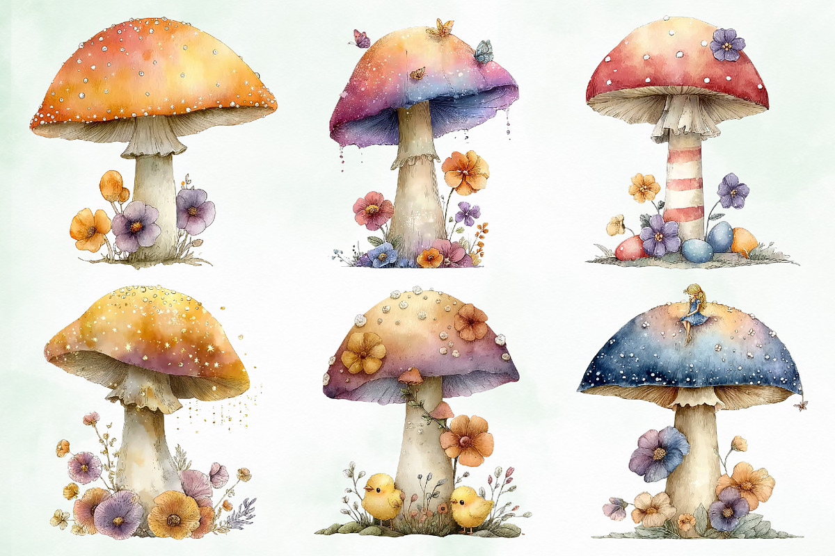 Whimsical Easter Mushroom Clipart, an Illustration by Creative Art (Photo 7 of 7)