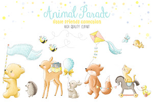 Woodland animals parade clipart