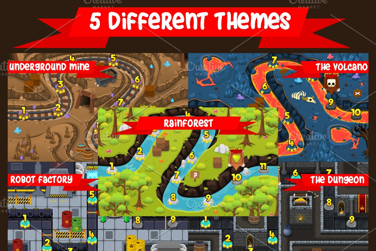 Game Level Map Pack - Horizontal, an Illustration by pzUH (Photo 7 of 8)