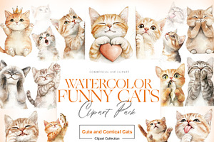 Funny Cats Clipart, Quirky Cats PNG, an Animal Illustration by BrushstrokeArtGB