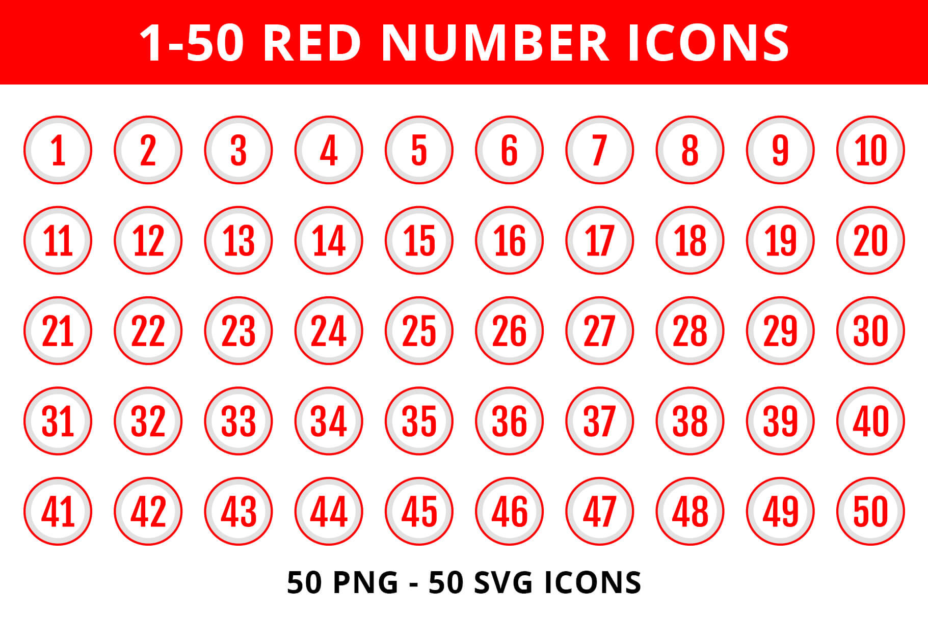 DoubleLine Red Number Icons 1-50, an Outline Icon by Designs By Alfredo ...