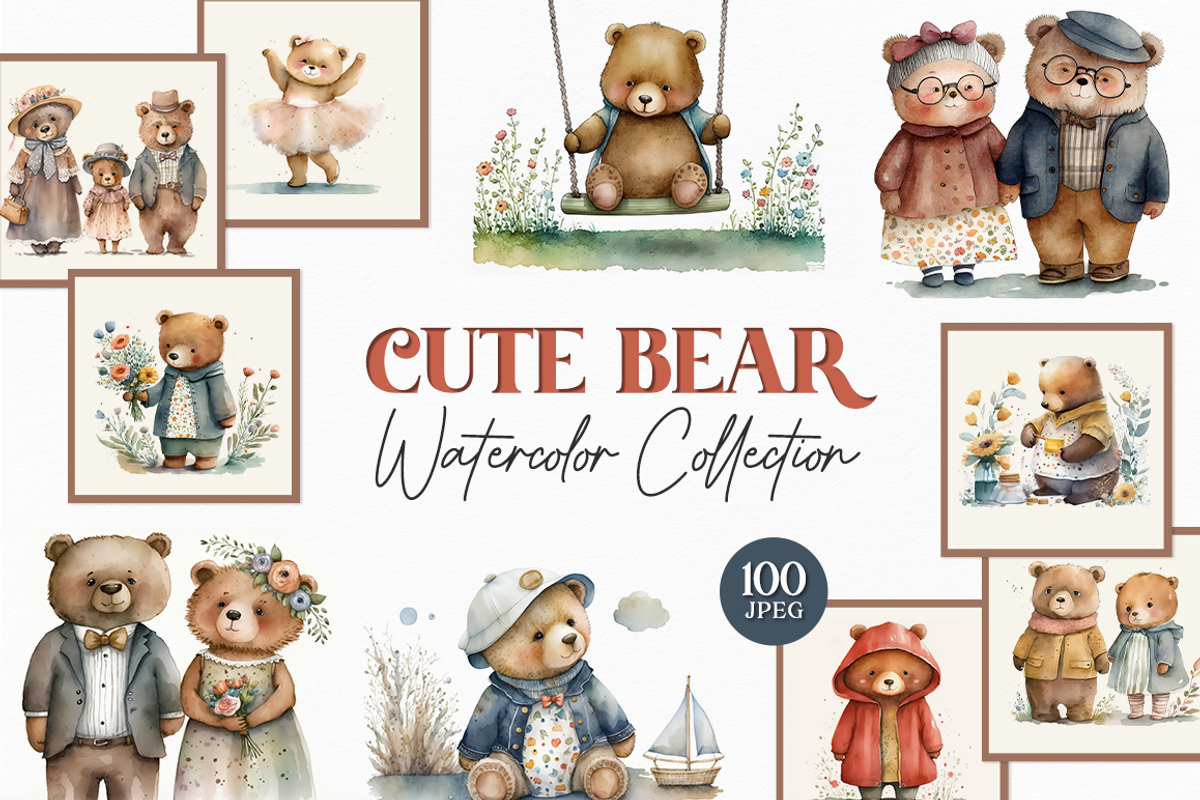 Cute Bears Watercolor Collection, a Decorative Illustration by artsy-fartsy (Photo 1 of 12)