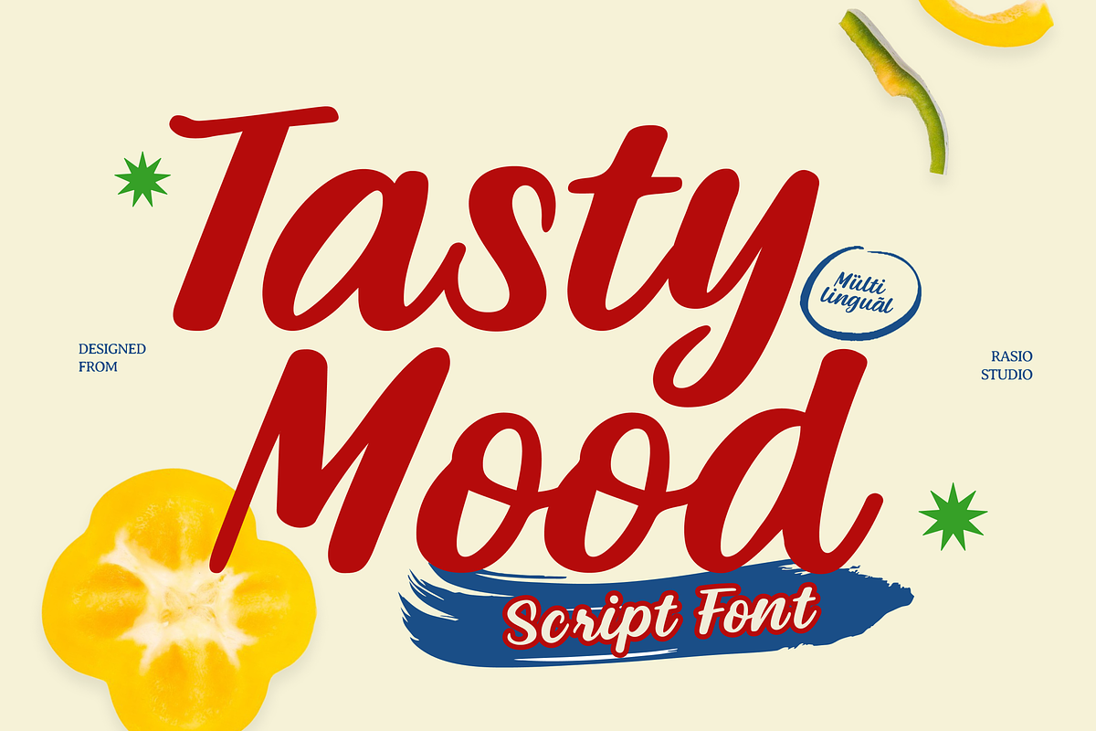 Tasty Mood Food Brush Script Font, a Script Font by Rasio Studio (Photo 1 of 9)