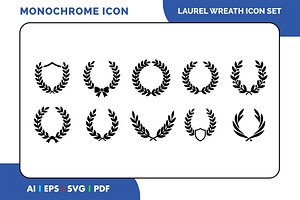 Laurel Wreath Icon Botanical Set, a Solid Icon by Fontmine Studio
