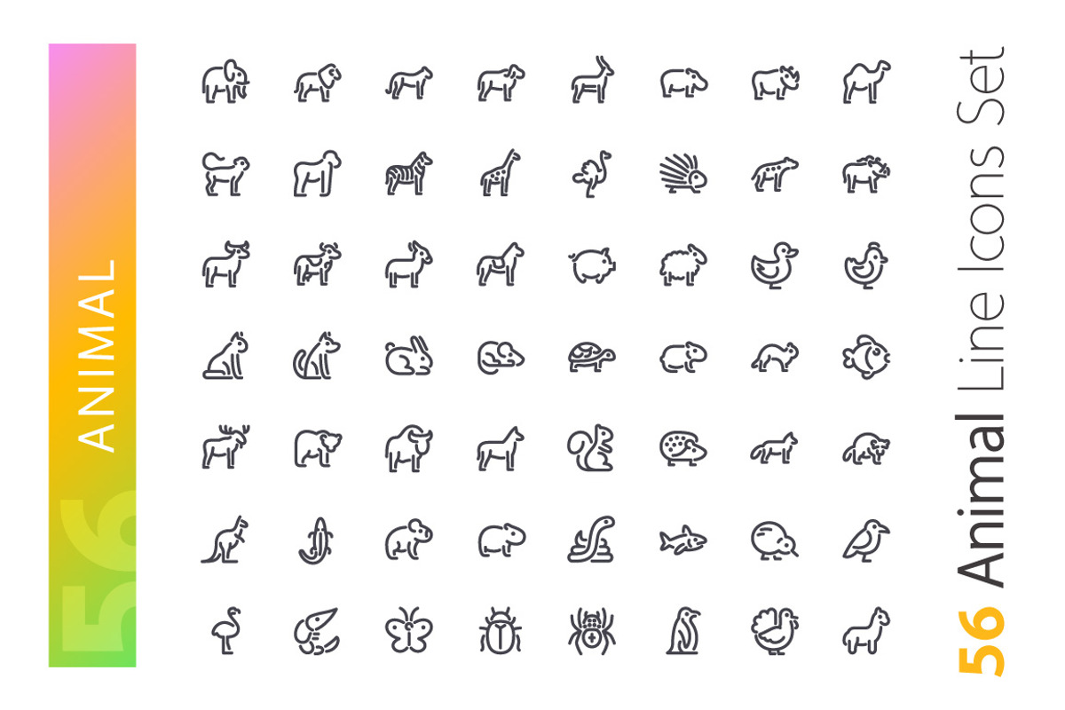 Animal Line Icons Set, an Outline Icon by Voysla's Shop (Photo 2 of 4)