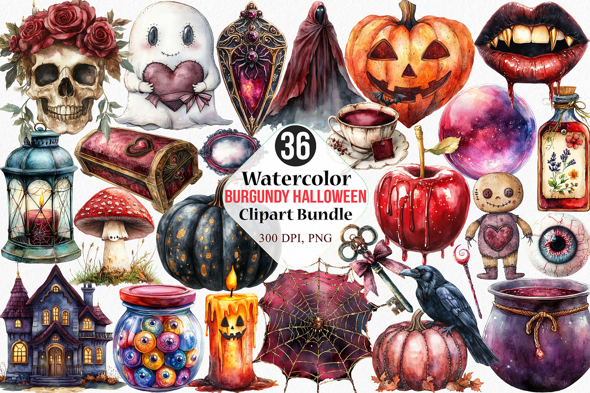 Watercolor Burgundy Halloween, an Illustration by Canvas Craft (Photo 1 of 8)