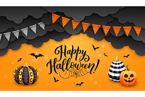 Halloween paper cut pennant, an Illustration by Vector Tradition