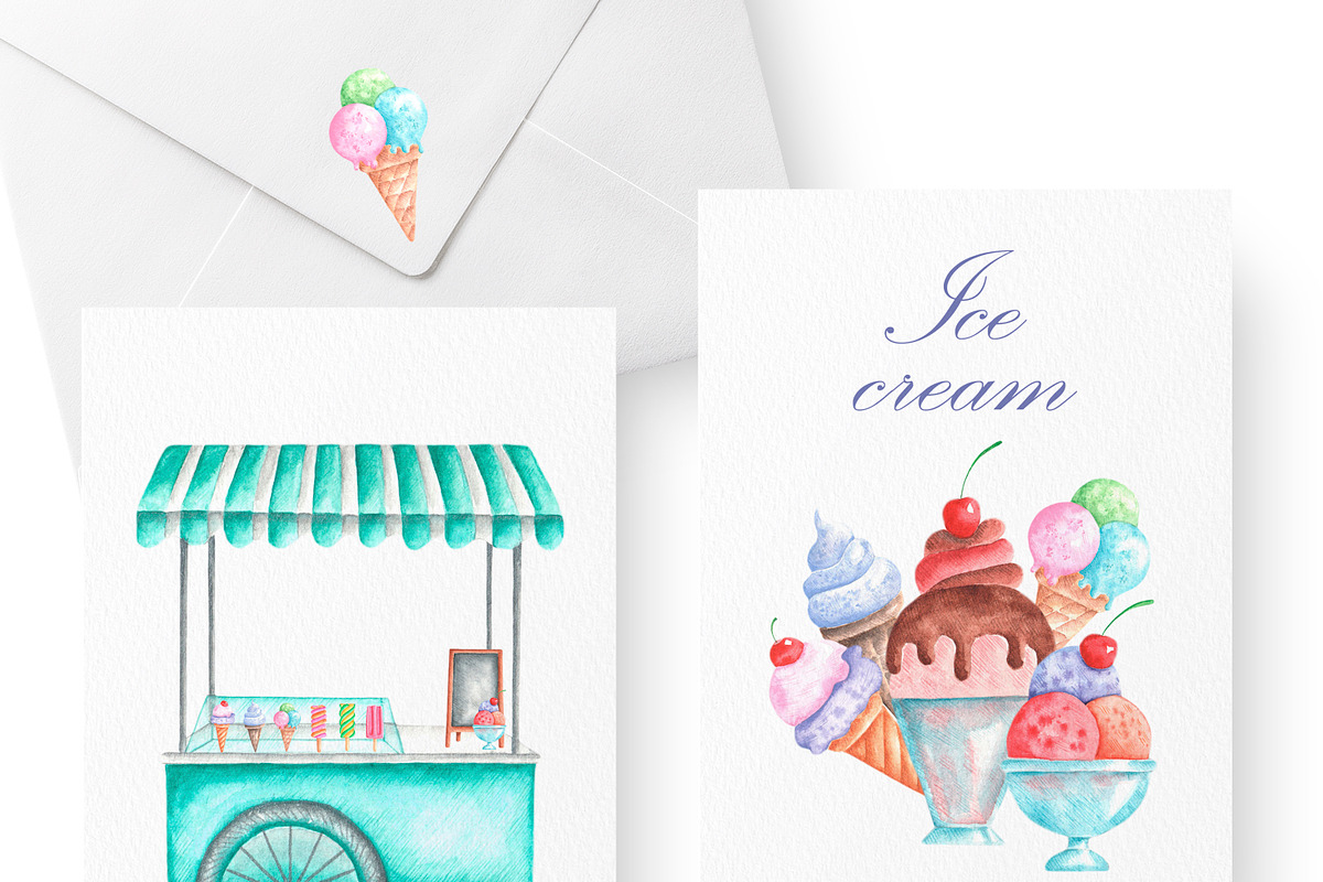Ice cream watercolor set., a Food Illustration by SabinaWatercolorArt (Photo 13 of 17)